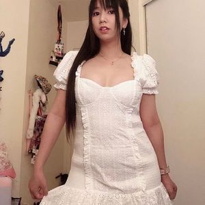 F21 white bustier corset ruffle peasant mini dress
